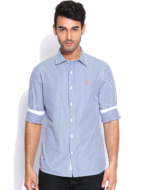

U.S. Polo Assn. White & Navy Striped Tailored Fit Casual Shirt