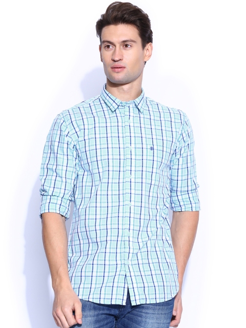 

IZOD White & Blue Checked Slim Fit Casual Shirt