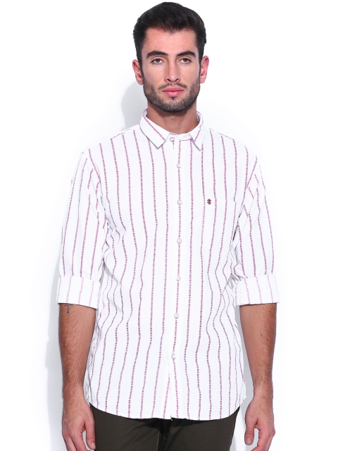 

IZOD White & Red Striped Casual Shirt