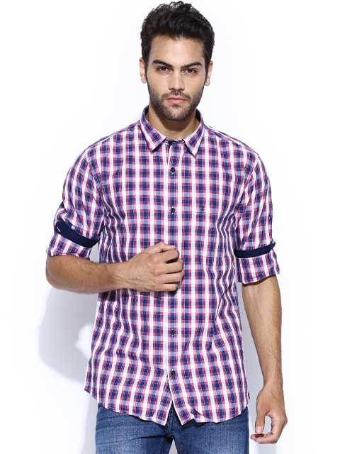 

IZOD Navy & Pink Checked Casual Shirt, Navy blue