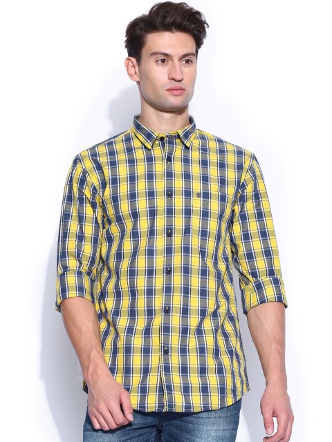 

IZOD Yellow & Navy Checked Slim Fit Casual Shirt