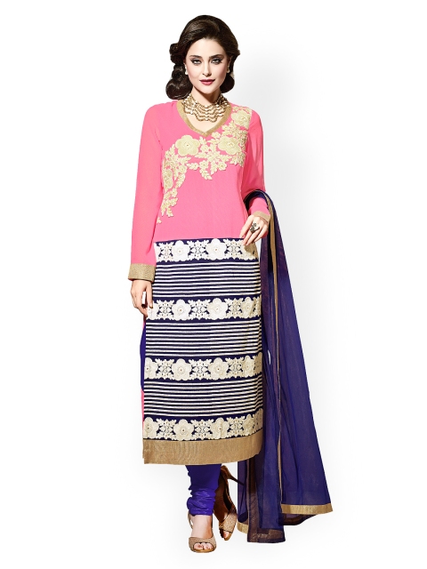 

Touch Trends Pink & Blue Embroidered Georgette Semi-Stitched Dress Material