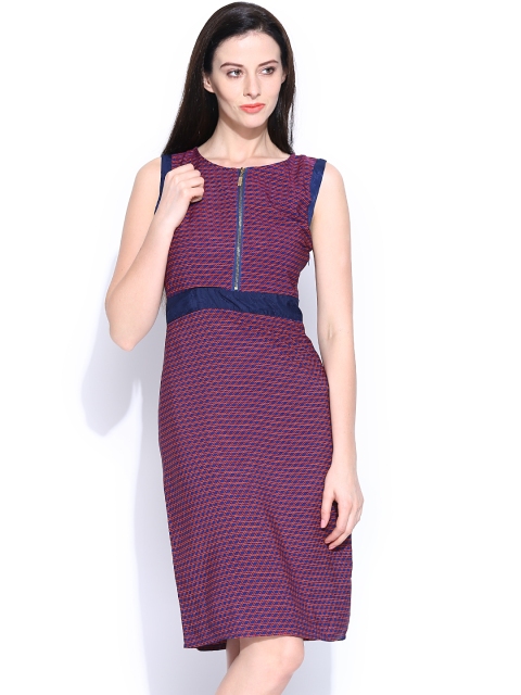 

Tokyo Talkies Navy & Red Printed A-Line Dress, Navy blue