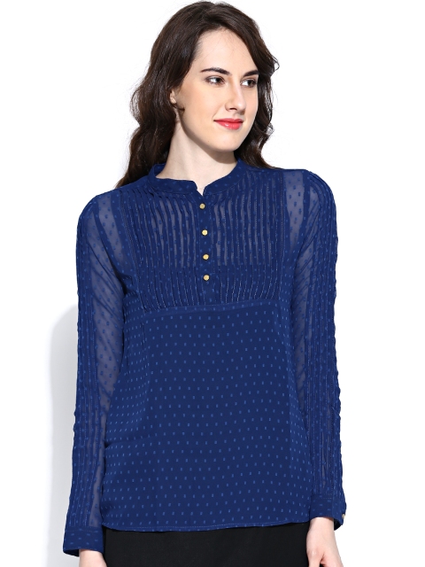 

Tokyo Talkies Blue Dobby Sheer Top