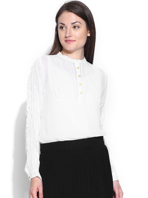 

Tokyo Talkies White Dobby Sheer Top