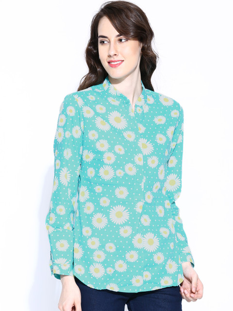 

Tokyo Talkies Green Floral Print Pure Cotton Top