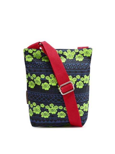 

Kanvas Katha Women Navy & Neon Green Printed Sling Bag, Navy blue
