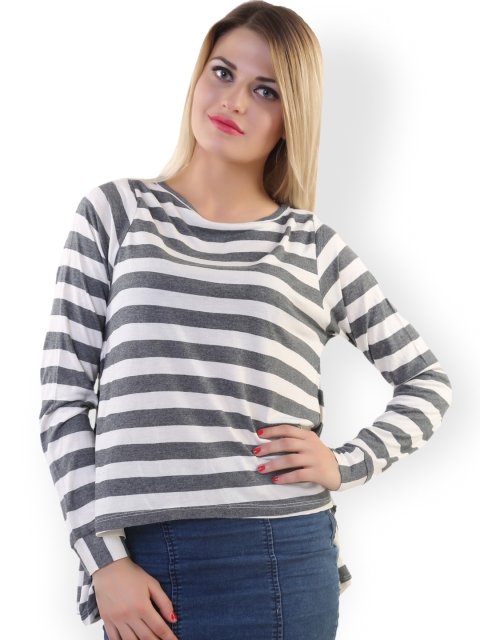 

Belle Fille White & Grey Striped Top
