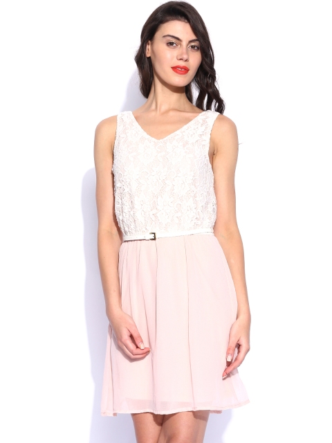 

Vero Moda Off-White & Peach-Coloured Lace Fit & Flare Dress