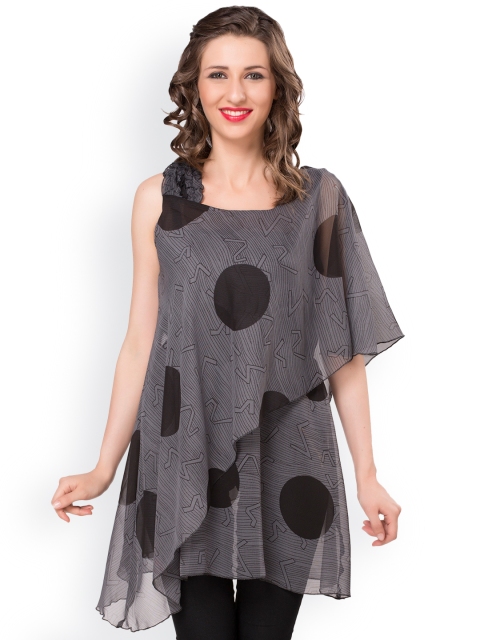 

Ishin Grey & Black Printed Layered Top