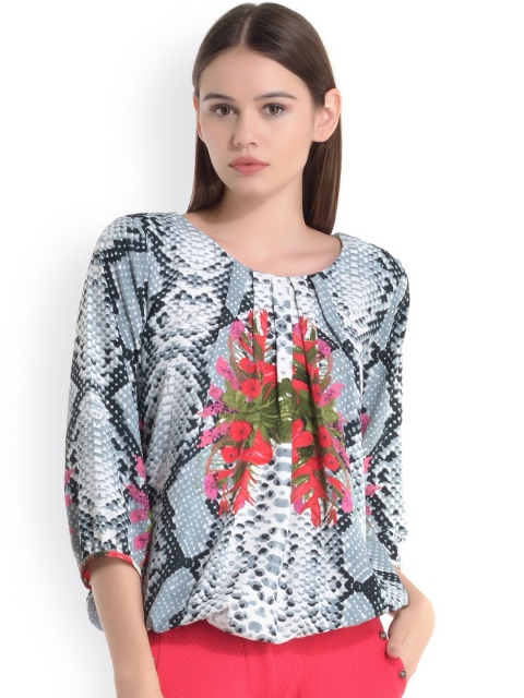 

Kazo Grey & White Snakeskin Print Top