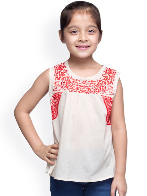 

Oxolloxo Girls Off-White Embroidered Top