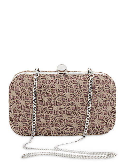 

Berrypeckers Brown Lacy Box Clutch