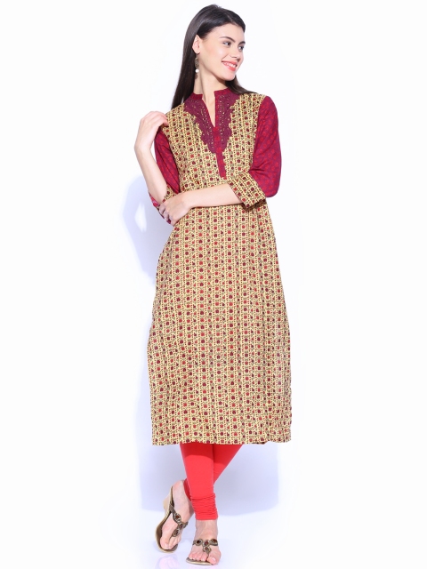 

Vishudh Beige & Burgundy Printed Kurta