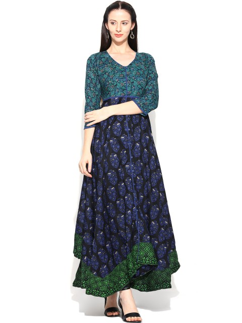 

Vishudh Black & Blue Cotton Printed Anarkali Kurta