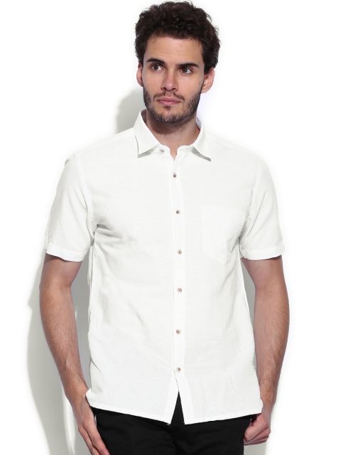 

Peter England Off-White Slim Linen Casual Shirt