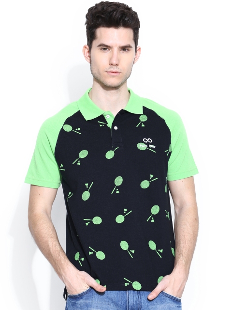 

Pure Play Navy & Green Printed Polo T-shirt, Navy blue