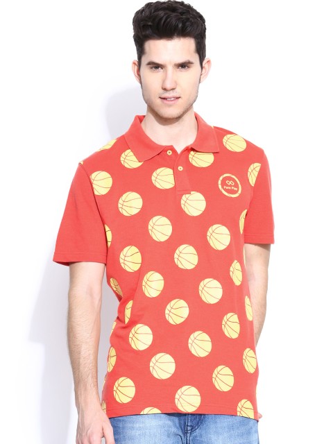 

Pure Play Rust Orange & Yellow Printed Polo T-shirt