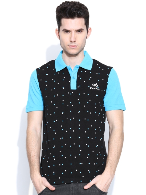 

Pure Play Black & Blue Printed Polo T-shirt