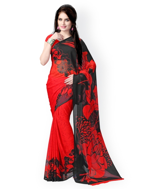 

Vaamsi Red & Black Chiffon Printed Saree