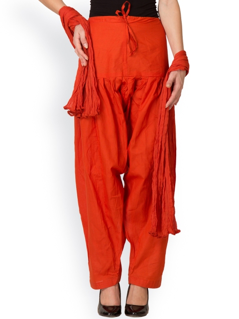 

Castle Orange Cotton Patiala Salwar & Dupatta, Coral