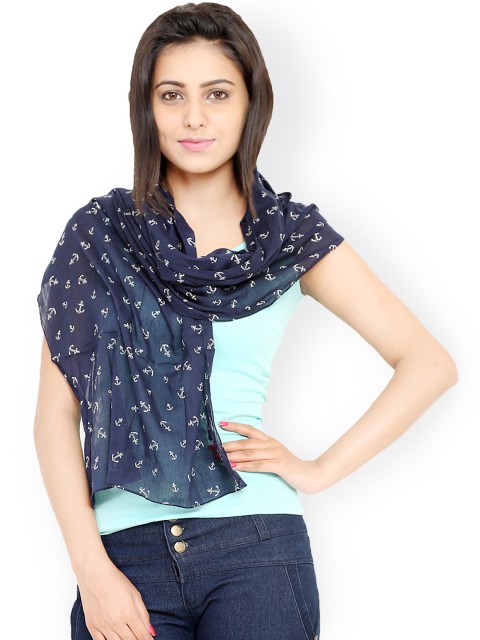 

J Style Navy Printed Scarf, Navy blue