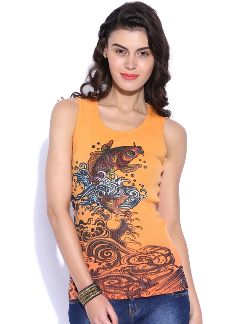 

Ed Hardy Orange Printed Tank Top