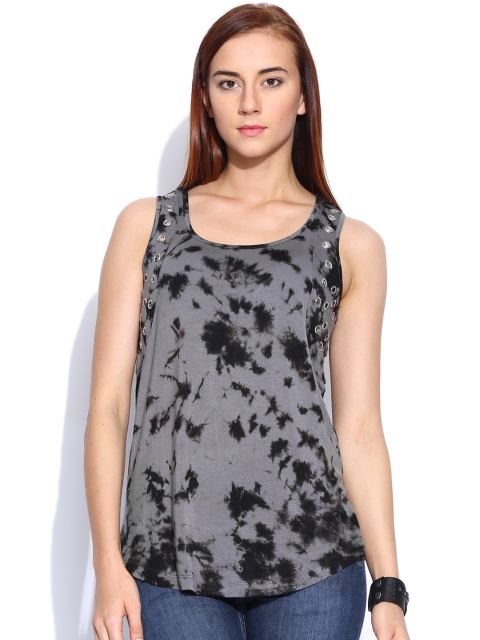 

Ed Hardy Grey & Black Tie-Dye Print Top