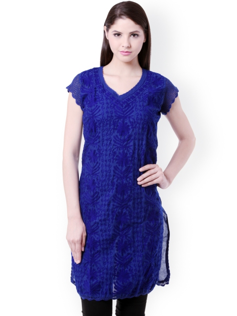 

Saadgi Blue Lucknowi Chikan Embroidered Kurta