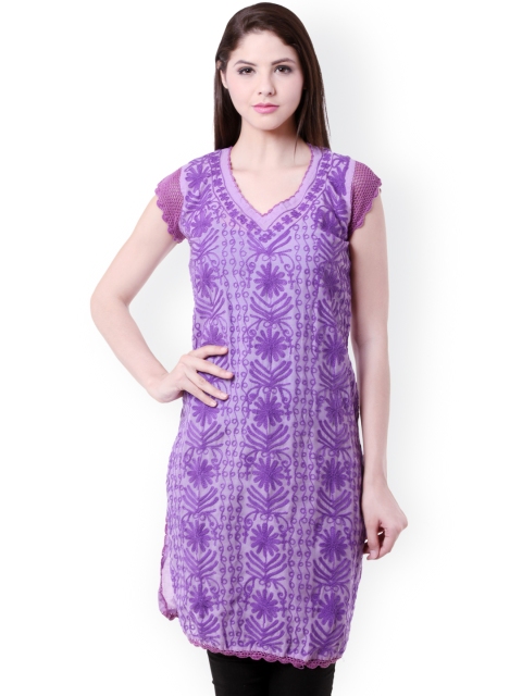 

Saadgi Purple Lucknowi Chikan Embroidered Kurta