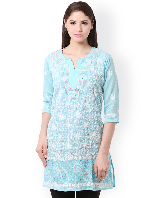

Saadgi Blue Chikankari Embroidered Kurta