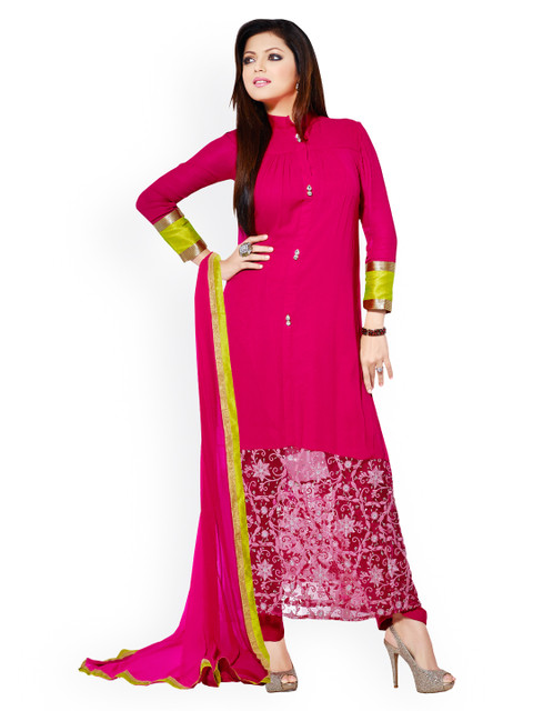 

Touch Trends Magenta Embroidered Georgette Semi-Stitched Dress Material