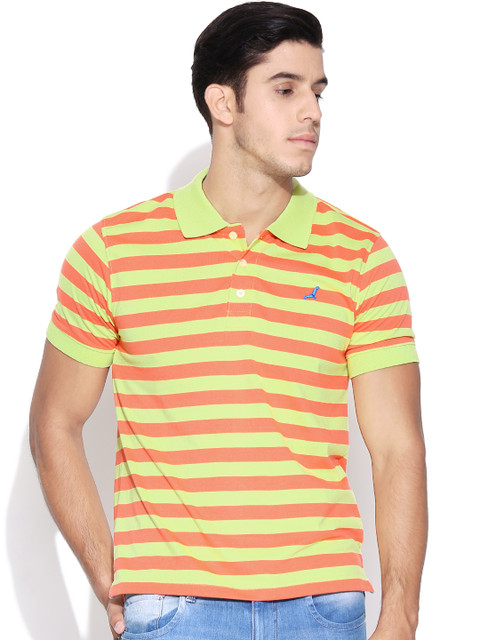

American Crew Coral Pink & Green Striped Polo T-shirt