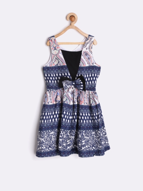

naughty ninos Girls Navy Printed Fit & Flare Dress, Navy blue