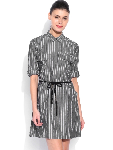 

Tokyo Talkies Grey & White Striped Shirt Dress