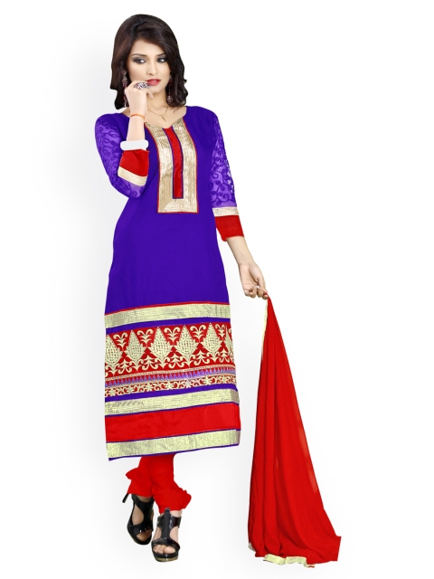 

Saree mall Blue & Red Cotton Unstitched Dress Material
