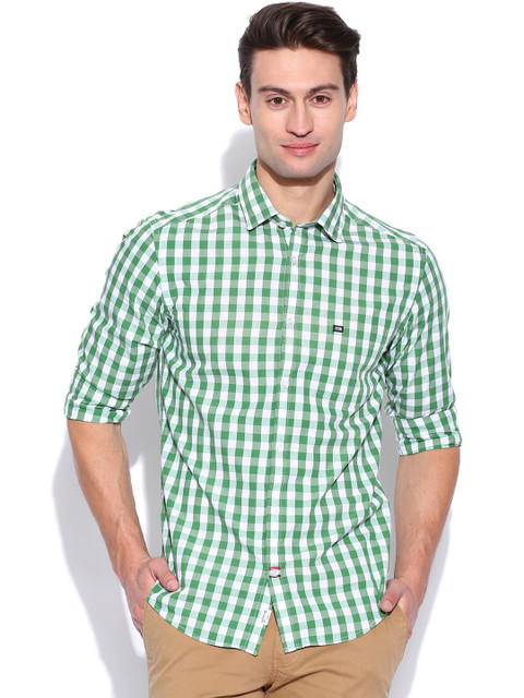 

Arrow Sport White & Green Checked Manhattan Slim Smart Casual Shirt
