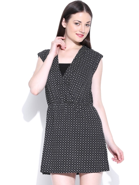 

American Swan Black Printed A-Line Dress
