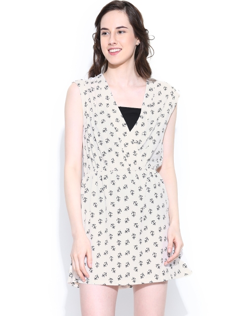 

American Swan Off-White Printed Fit & Flare Dress