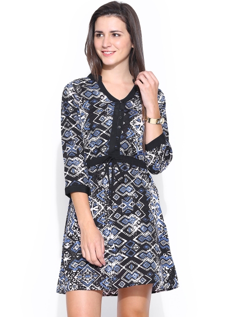 

American Swan Black Printed Fit & Flare Dress