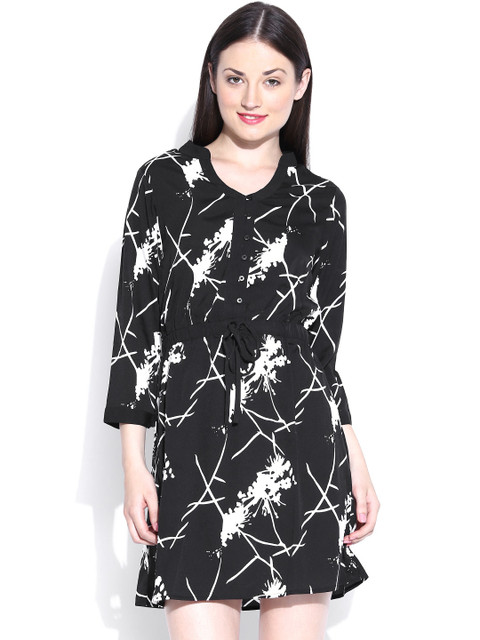 

American Swan Black Printed A-Line Dress