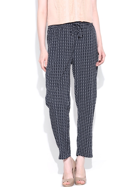 

American Swan Navy Printed Trousers, Navy blue