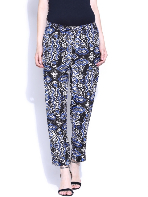 

American Swan Black & Off-White Printed Trousers