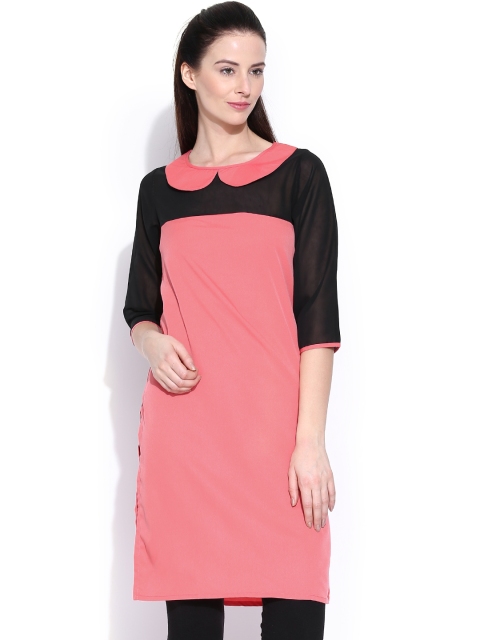 

Popnetic Coral Pink Sheer Yoke Kurta