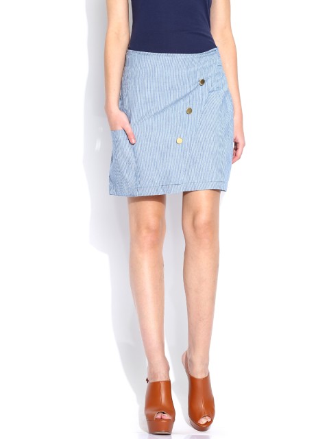 

Tokyo Talkies Blue Striped Wrap Skirt