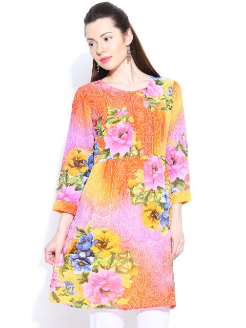 

Rain & Rainbow Multicoloured Floral Print A-Line Kurta, Multi