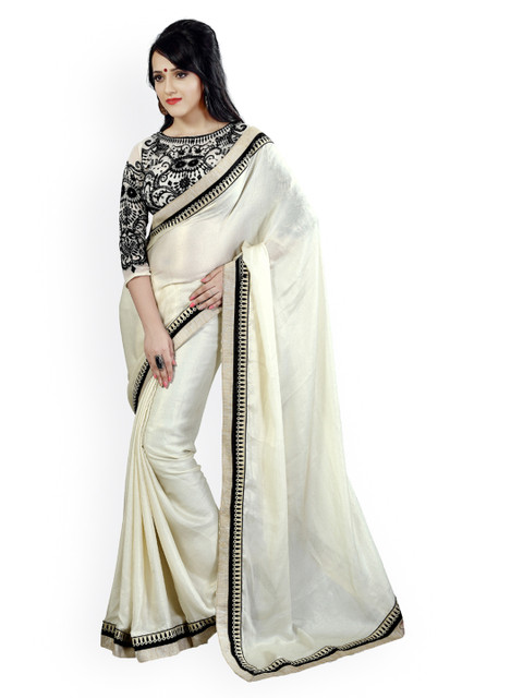 

Florence White Satin & Georgette Partywear Saree