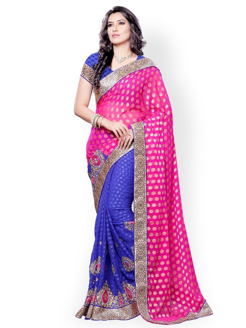 

Colors Pink & Blue Embroidered Jacquard Fashion Saree