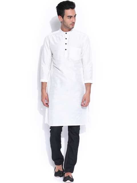 

Svanik Men Off-White Solid Jacquard Straight Kurta