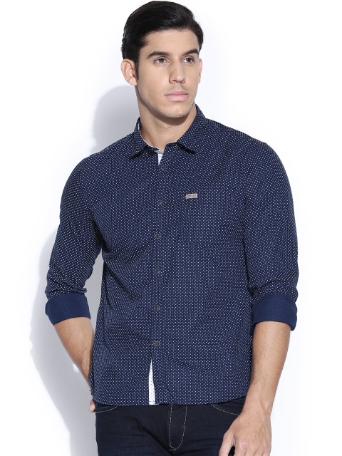 

Flying Machine Navy Star Print Casual Shirt, Navy blue